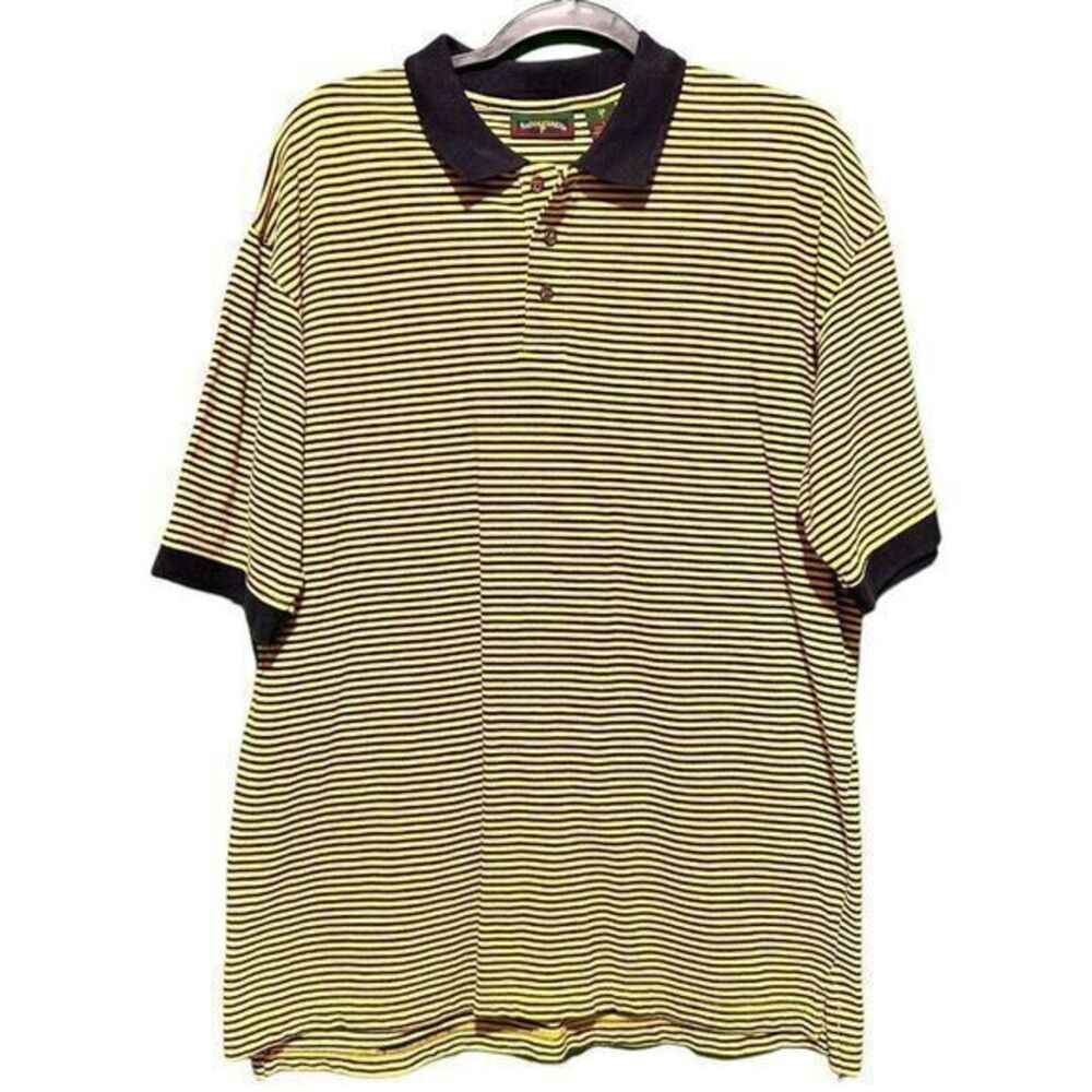 Saddlebred Mens Short Sleeve Cotton Classic Golf Polo Shirt Striped Yellow Large